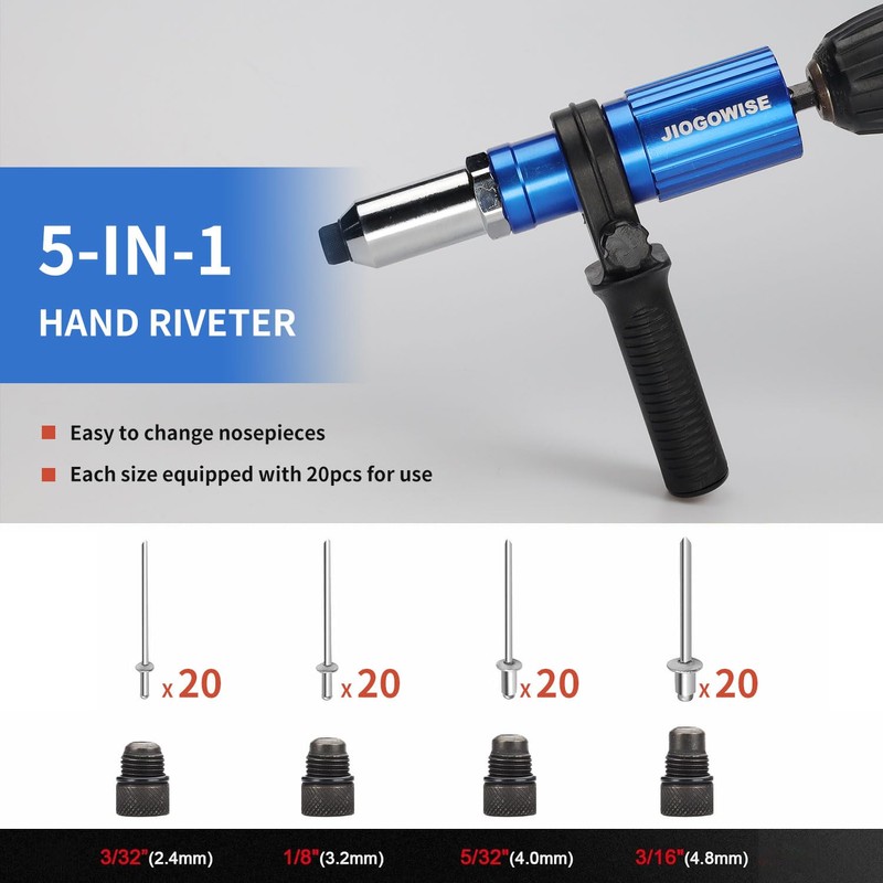 JIOGOWISE Professional Rivet Gun Adapter Kit,Electric Power Drill Rivet Attachment,Easy