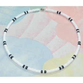 Native Treasure 17" Mens and Womens Summer Beach Surfer Necklace From the Philippines, Smooth White Clam Heishe Ark Shells and Black Coconut Beads