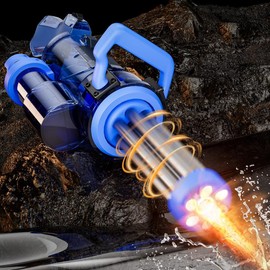 Gatling Electric Water Gun for Adults Kids Ages 8-12, Most Powerful Automatic Squirt Gun, High Powered 28-32 FT Long Range Auto Water Blaster, LED Light Outdoor Pool Swimming Toy Game(Black) - Color: Blue gatling
