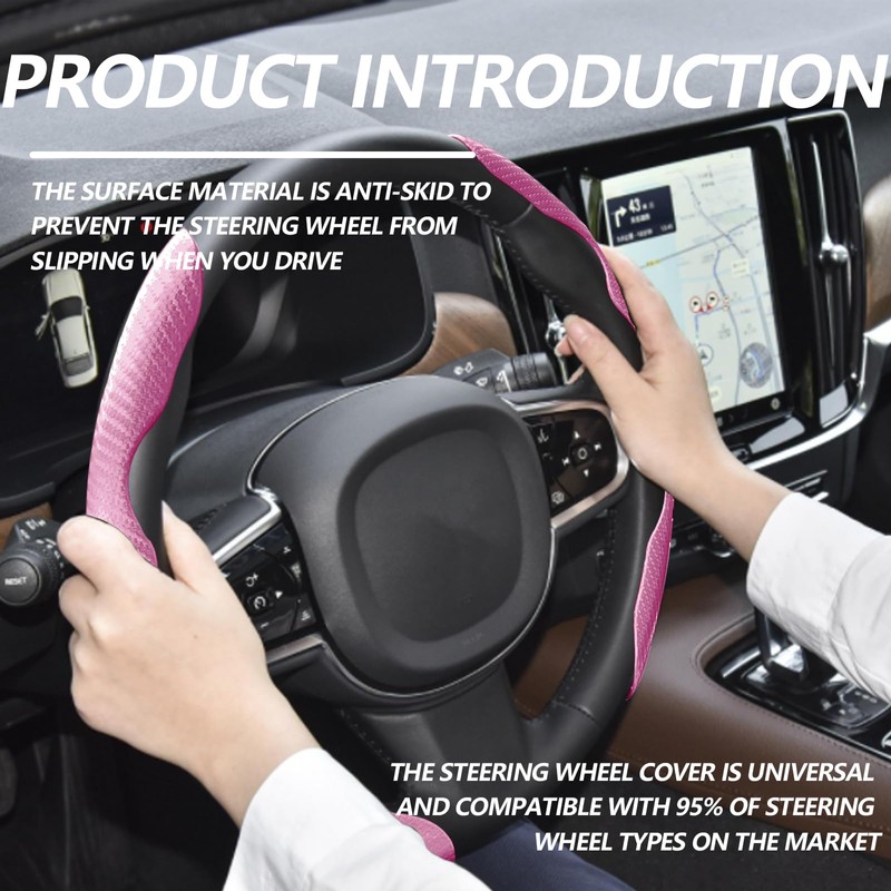 2pcs Universal Fit Carbon Fiber Steering Wheel Cover, Anti-Skid Steering
