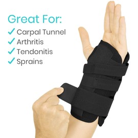 Vive Carpal Tunnel Wrist Brace (Left or Right) - Arm Compression Hand Support Splint - for Men, Women, Kids, Bowling, Tendonitis, Arthritis, Athletic Pain, Sports, Golf - Universal Adjustable Fit