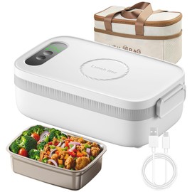 AmaCielo Cordless Electric Lunch Box, 14000mAh Rechargeable Heating Lunch Box with Large Bag for Adults, 1L Portable Self-Heating Food Warmer for Work, Office, Car, Travel, Picnic & Outdoor