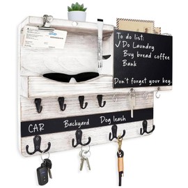 Niciksty Key and Mail Holder for Wall, Farmhouse Mail and Key Organizer with Shelf, Key Rack Mail Sorter with 12 Key Hooks for Doorway Entryway Hallway, White