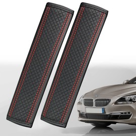 Seat Belt Cover, Set of 2, Seat Belt Pads, Car Supplies, Protects Shoulder & Neck, Color Patchwork, Touch Leather, Seat Belt Supplies, Shoulder Pads Soft, Reduces Pressure, Suitable for Children & Adults, Comfortable, Breathable, 9.3 x 2.6 inches (23.5 x 6.5 cm) (Black/Red Line)