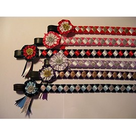 IV Horse Velvet and Satin Browbands with Mini Rosettes sizes small pony to extra full (Red White and Gold, Small Pony)