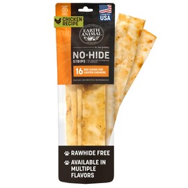 Earth Animal No Hide Strips - Natural Rawhide Free Dog Chew Strips, Chicken - 16 Count
