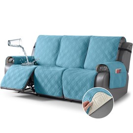 TAOCOCO 100% Waterproof Recliner Sofa Covers 3 Seater Split Couch Covers for 3 Cushion Reclining Couch with Straps, Non Slip Reclining Sofa Covers Furniture Protector for Kids Pets(3 Seater, Sky Blue)