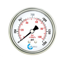CARBO Instruments 2 1-2" Pressure Gauge, Stainless Steel Case, Chrome Plated Brass Connection, Lqiuid Filled, 0-1500 psi/kPa, Back Mount 1/4" NPT