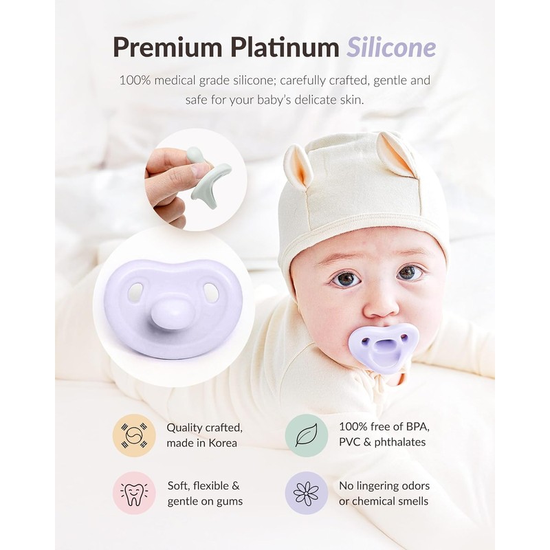 Korean-Made MOYUUM Silicone Macaron Pacifier 2 Pack with Travel Case,