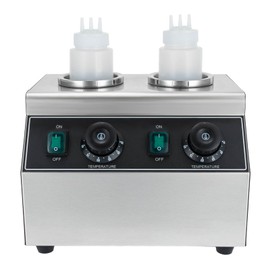 WUSILILU 2 Bottle 0.72Qt Commercial Electric Sauce Bottle Warmer, 400W Hot Chocolate Warmer with 2 Sauce Bottles 86-176°F Nacho Cheese Warmer Electric Sauce Heater for Fudge, Caramel, Chili, Curry