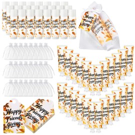 Demissle 24 Sets Happy Friends Giving Party Decorations Bulk Hand Cream and Lip Balm Gifts Sets Travel Size Hand Lotion Lip Balm Bulk with Organza Bag and Tag