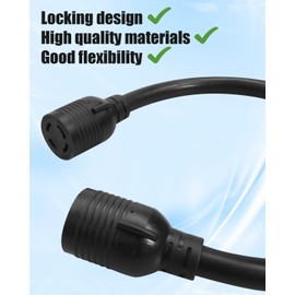 4-Pin NEMA Female to Female 30 Amp Adapter for Generator Distribution Equipment, 125V/250V Locking Connector and L14-30R to L14-30R Adapter, 2Feet