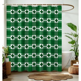 Stanoha Shamrocks St. Patrick's Day Shower Curtain for Bathroom Decor Lucky Spring Irish Green Checkered Curtains Bathtub Cortinas de Baño Cute Decorative Girls Unique Design Pretty Women 72 x72 Inch