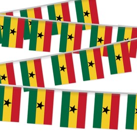 32FT Ghana Pennant Small Flag Bunting,30 PCS Mini String Banner Stripes Ghanaian Decor Rectangle for Holiday Restaurant Home Party School