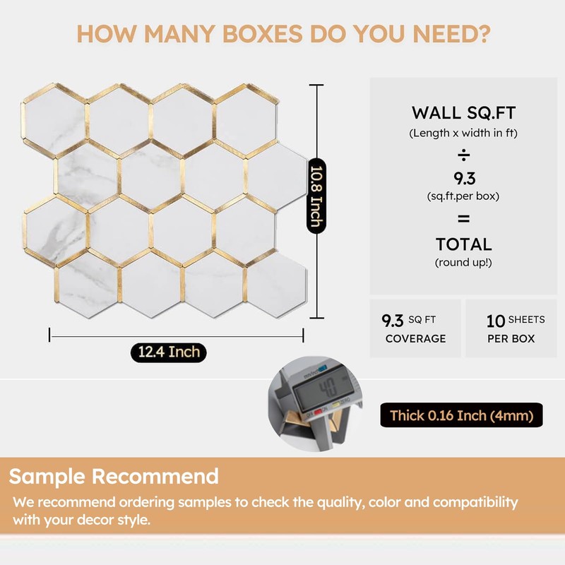 Diflart Peel and Stick Kitchen Backsplash Tiles Gold and White