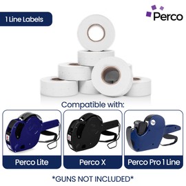 Perco 1 Line Removable Adhesive Labels - 8 Rolls, 1 Sleeve, 8,000 Blank Price and Date Gun Labels for Perco 1 Line Price and Date Guns - Made in USA