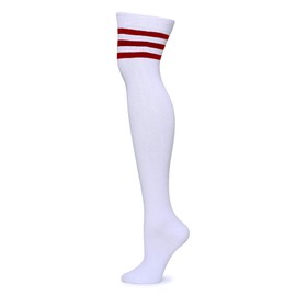 Leotruny Thigh High Socks for Women: Suitable for Cosplay Daily Wear - Cotton Knee High Socks White/Red