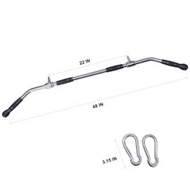plzzree 48'' LAT Pull Down Bar: Rotating Double Hooks for Dual Pulley Cable Machine - Tricep Press Down Long Bar Pull Down Attachment for Home Gym