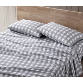 Eddie Bauer Sheets Cotton Percale Bedding Set, Crisp & Cool, Stylish Home Decor, King, Lakehouse Plaid Grey/White