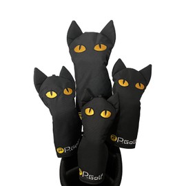 P.Golf Black Cat Head Cover (1,3,5,UT Set) (4 Piece Set)
