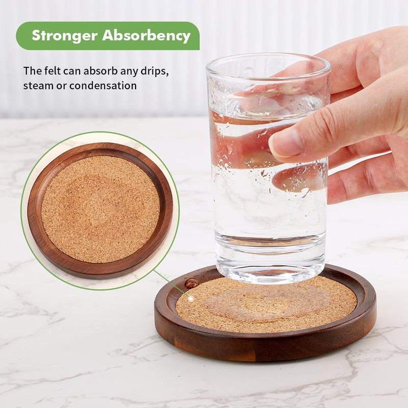 WLWNWFT Wood Cork Coasters for Drinks Absorbent with Holder, WLWNWFT