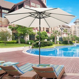 Yescom 9ft 8 Ribs Solar Powered Patio Umbrella with Tilt and Crank Outdoor Market Table Umbrella for Garden Pool White