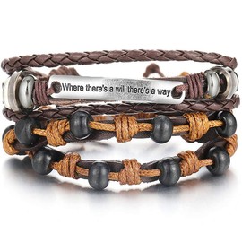 Zivom® Motivational Where There's a Will There's a Way Words Leather Strand Beaded Braided Wrist Band Wrap Around Bracelet