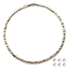 [He] 25 Tablets, 99.99% Purity, Germanium Necklace, Titanium, Men's, Women's, Anti-Static, Fashion Jewelry (Silver + Gold, 20.9/21.7 inches (50/55 cm), Titanium, Germanium Necklace Solid Titanium