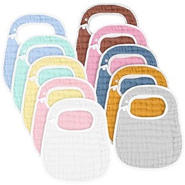 10 Pcs Snap Muslin Bibs Baby Bibs for Boy and Girl Infants Newborns Toddlers Bib Adjustable Soft Washable Muslin Snap Bibs for Drooling Eating Feeding
