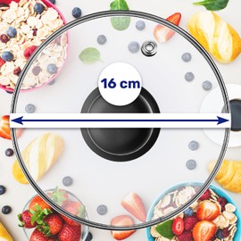 MONTERAL Universal Glass Lid for Pots and Pans - Diameter 16 cm - Stainless Steel Rim - Pot Lid or Pan Lid - Guarantee 10 Years