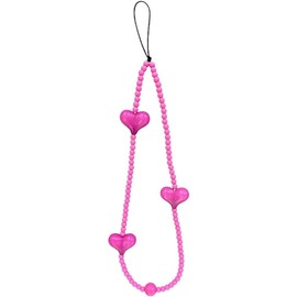 Caiyao Heart Beaded Phone Charm Y2K Wrist Strap Handmade Wristlet Keychain Anti-Lost Phone Lanyard-rose pink