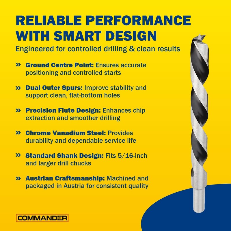 Fisch Chrome-Vanadium Brad Point Ground Wood Drill Bit, 5/16 Inch,