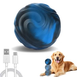 Yipetor Interactive Dog Toys, [Newly Upgraded] 3.3'' Durable Rubber Vibrating Dog Ball, Gentle Bouncing, Self Rotating, IPX7 USB Rechargeable Automatic Moving Ball for Large Medium Dogs - Blue