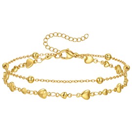 ankbrats Gold Ankle Bracelets for Women, Adjustable Love Double Layer Anklet, Boho Beach Foot Jewelry Waterproof Anklet Gifts