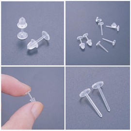 Geeloa Secret Earrings, Transparent Medical Resin Earrings, 10 Piercings + 10 Catches, Transparent Earrings, Cartilage Piercing, Metal Allergies Friendly (0.7 oz (18 g), Shaft 0.5 inch (14 mm), Ball