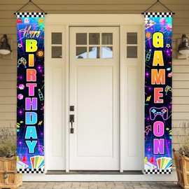 Lofaris Neon Black Happy Birthday Porch Banner | 70.8x11.8 Inches | Glow in the Dark Decorations for Kids' Party | Colorful Game Theme Backdrop Supplies | Perfect for Boys and Girls