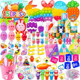 300 Pack Easter Egg Fillers Plus Bunny Basket, Easter Basket Stuffers for Kids Boys Girls, Easter Party Favors, Easter Egg Hunt, Easter Gift Goodie Bags Stuffers Filling Treats Classroom Prize