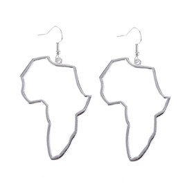 arete colgantes con diseño minimalista, diseño de mapa de África Plateado