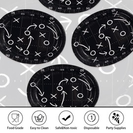 50Pcs Black Football Oval Paper Plates 10" X 12" Large Disposable Heavy Duty Football Court Paper Platters Sport Theme Dessert Plates for Sports Birthday Dinner Party Supplies