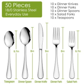 HaWare 50-Piece Silverware Set Service for 10, Stainless Steel Flatware Cutlery Set, Premium Tableware Eating Utensil Set for Home Kitchen, Include Fork Knife Spoon, Mirror Polished, Dishwasher Safe