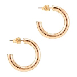 hsiyyecg Fashion Women's 5mm Thick Rose Gold Chunky Earrings Post Chunky Open Hoops Earrings, Hollow Tube Thick Hoops Earrings Lightweight Hoop Large Earrings 30/40/50/60MM, 30mm, Rose Gold, No Gemstone