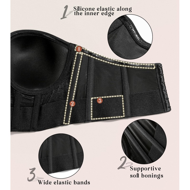 Curyon Women's Longline Strapless Full Figure Plus Size Corset Top