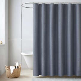 MIULEE Linen Textured Shower Curtain, 120 x 200 cm, Blue, Heavy Hotel Luxury Polyester Waterproof Shower Curtains, Anti-Mould, Washable Fabric Bath Curtain for Bathroom with 8 Rings