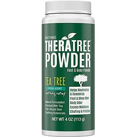 TheraTree - Polvo para pies, cuerpo y zapatos con árbol de té para control de olores y humedad con ingredientes orgánicos y naturales, aroma fresco 4 