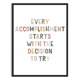 TracyArt Motivational Posters for Classroom, Every Accomplishment Starts With The Decision - Boho Classroom Decor, Unframed 13" x 17"
