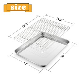 Stainless Steel Baking Sheet with Rack Set, E-far 16”x12” Cookie Sheet Pan for Oven, Rimmed Metal Tray with Wire Cooling Rack for Cooking Roasting Resting Bacon Meat Steak - Dishwasher Safe