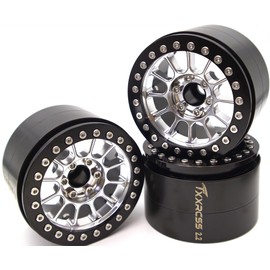 TxXrcss 200g Super Heavy 2.2 Beadlock Wheels Aluminum 1/10 Crawler RC Wheel 4pcs Rims Hub for Axial SCX10 Trx4m Silver Screws (Silver Black)