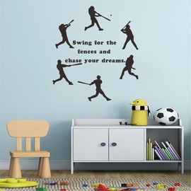 Baseball Player Wall Decal - "Swing for The Fences and Chase Your Dreams" Quote Baseball Catcher Wall Sticker Stylish and Unique Home Decor Art Sticker for Boys' and Teens Room(Black-JWH366-Baseball)