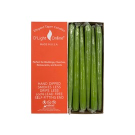D'light Online Elegant 10" Unscented Fresh Lime Green Tapered Candles Premium Quality Candles Hand-Dipped, Dripless Taper Candles and Smokeless - Set of 12 Individually Wrapped (10 Inch, Fresh Green)