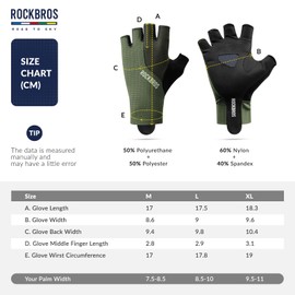 ROCKBROS Road-to-Sky Cycling Gloves, Fingerless, Breathable, Reflective Training Gloves for Mountain Bikes, Road Bikes, Unisex, Men, Women, Dark Green, M